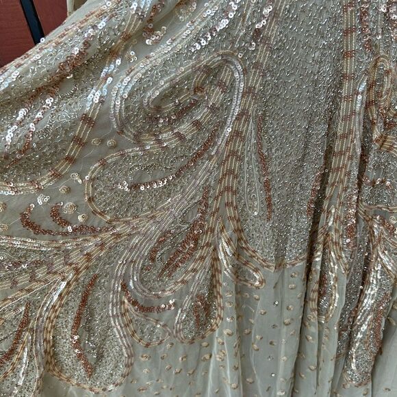 Mac Duggal EMBELLISHED ILLUSION HIGH NECK LONG SLEEVE DRESS 5572 Size 14 Latte - Picture 10 of 10